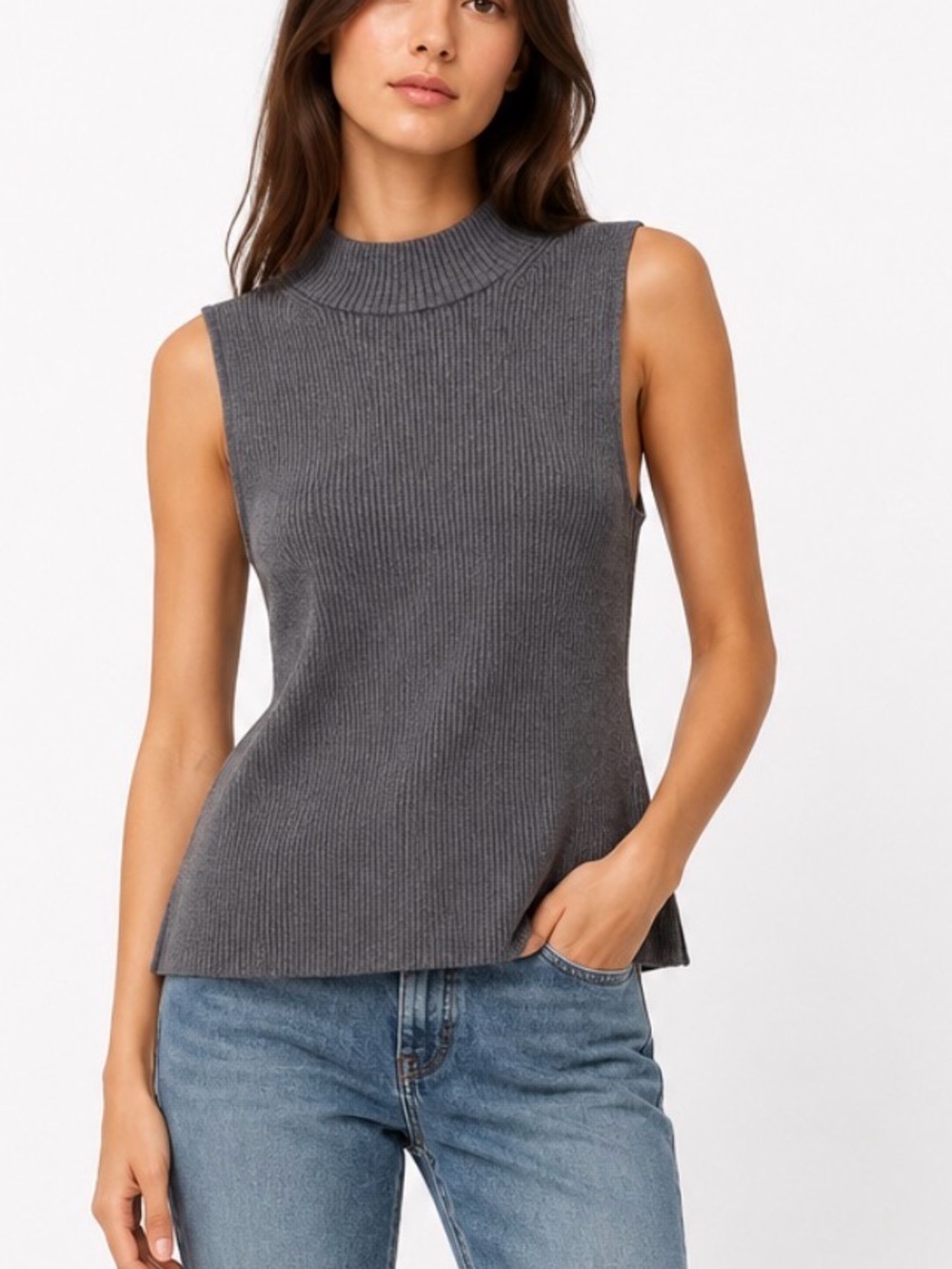 Rag and Bone Wool Blend  Ribbed Sleeveless Sweater Gray Size Small
